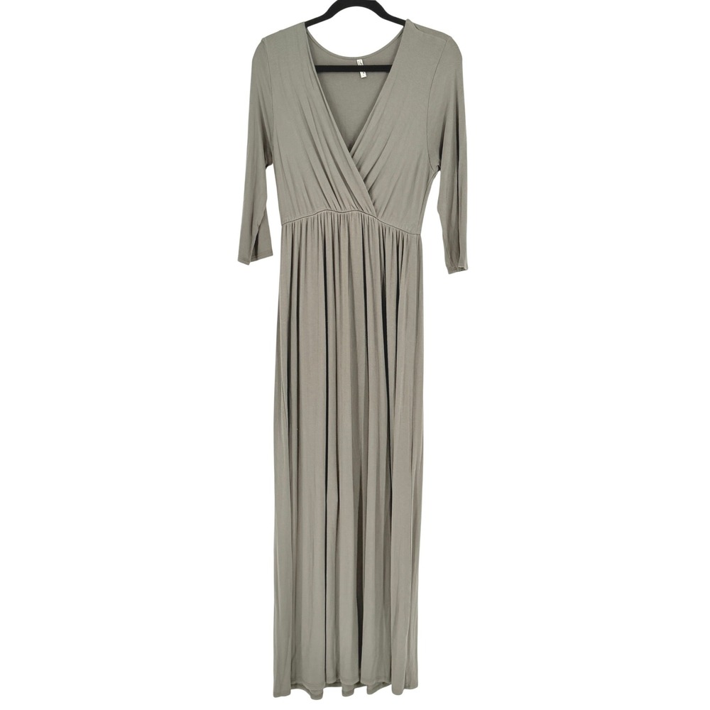 Mother Bee MaternityOlive V-Neck 3/4 Sleeve Maxi Dress Large Boho Cottagecore